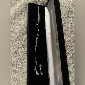 White gold and diamond necklace and post earrings set